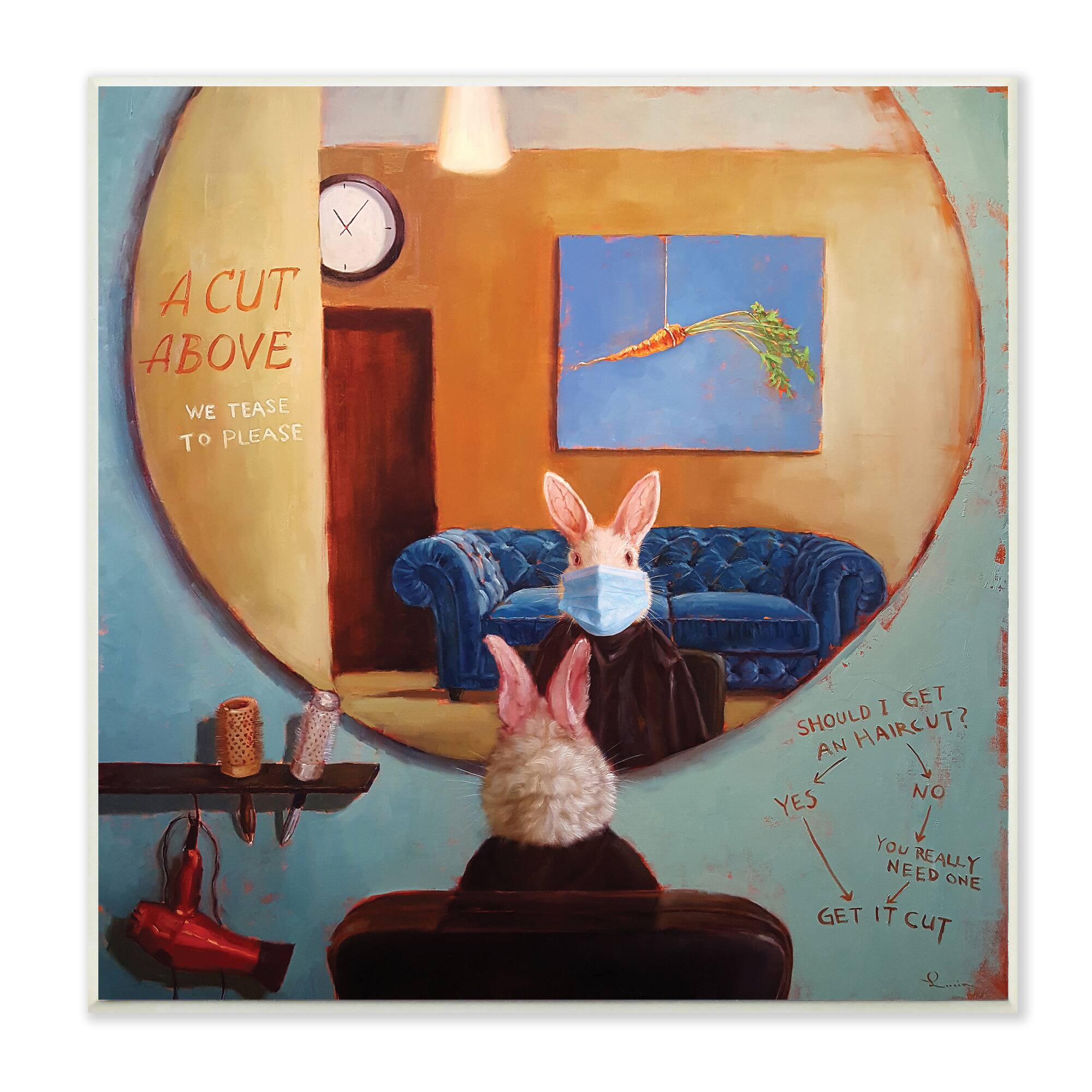 Stupell Industries Rabbit At Hair Salon Funny Blue Face Mask, 12" x 12"